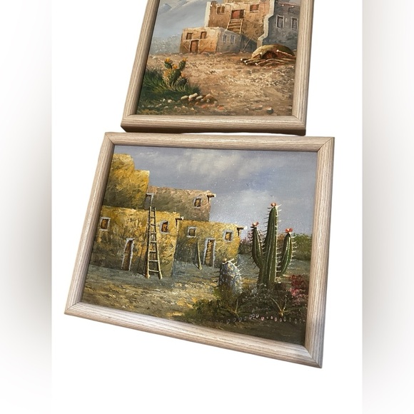 Vintage 90’s Southwest Oil Painting Desert Adobe House Set Of 2 8x10” - Picture 3 of 9